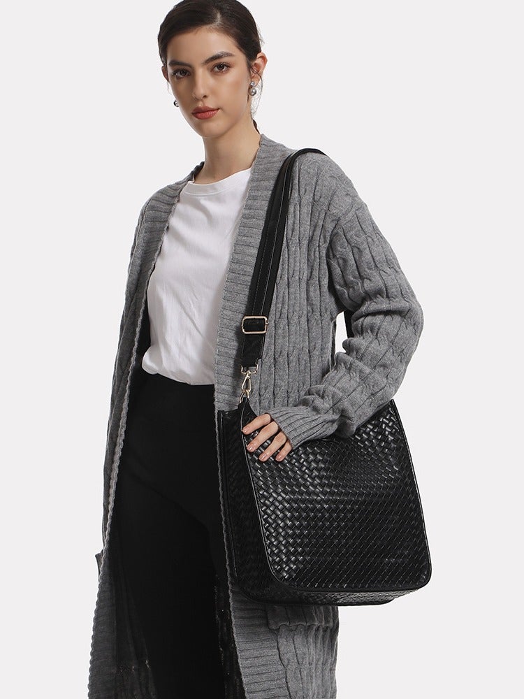 Simple Texture Woven Large Shoulder Messenger Bag Casual Ribbon Shopping Large Capacity Bag - Image 3