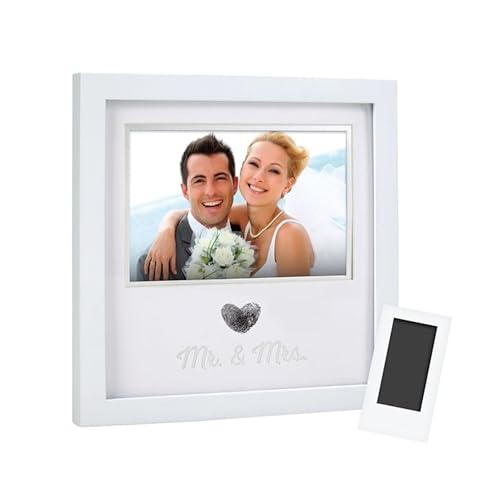 Pearhead Heart Thumbprint Photo Frame and Ink Kit, Wedding Keepsake Registry or Reception Idea, Clean-Touch Pad Included, Bridal Shower Gift, Wall Mount or Tabletop Display, 4x6 Photo, White - Image 1