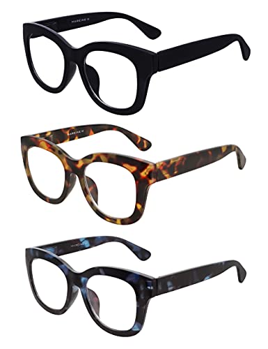 AMOMOMA 3 Pack Retro Oversized Reading Glasses for Women Blue Light Blocking Computer Readers Spring hinge AM6003 with Black+Brown+Blue Tortoise Frame 2.50 x - Image 3