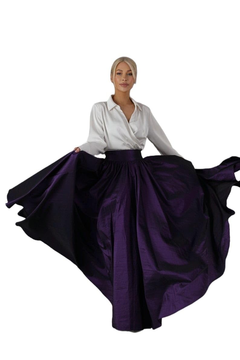 JANAK Women's Long Flared Silk Skirt 380 (in, Alpha, Free Size, Regular, Purple) - Image 3
