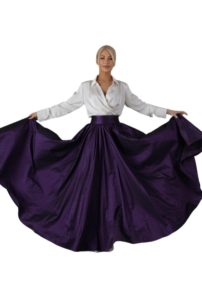 JANAK Women's Long Flared Silk Skirt 380 (in, Alpha, Free Size, Regular, Purple) - Image 2