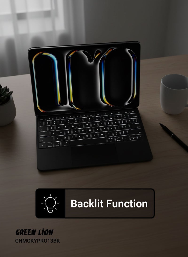 GREEN LION Magic Keyboard Case for iPad Pro 13” / Scissor Holder / Pencil Holder / Backlit Function / High Sensitivity Touchpad / 10m Operating Distance / Foldable and Portable / 360-Degree Rotation - Black - Image 2