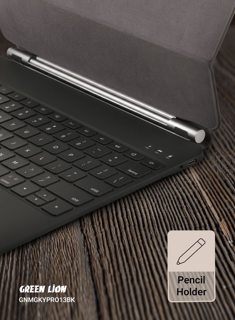 GREEN LION Magic Keyboard Case for iPad Pro 13” / Scissor Holder / Pencil Holder / Backlit Function / High Sensitivity Touchpad / 10m Operating Distance / Foldable and Portable / 360-Degree Rotation - Black - Image 4