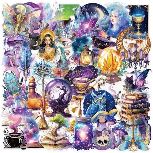 WASHBO 50 Pieces Magic Stickers for Transparent Scrapbooking Witchy Crystal Aesthetic SelfAdhesive Scrapbooking Stickers Supplies Journal Stuffers for Adult Card Making Letters DIY - Image 1