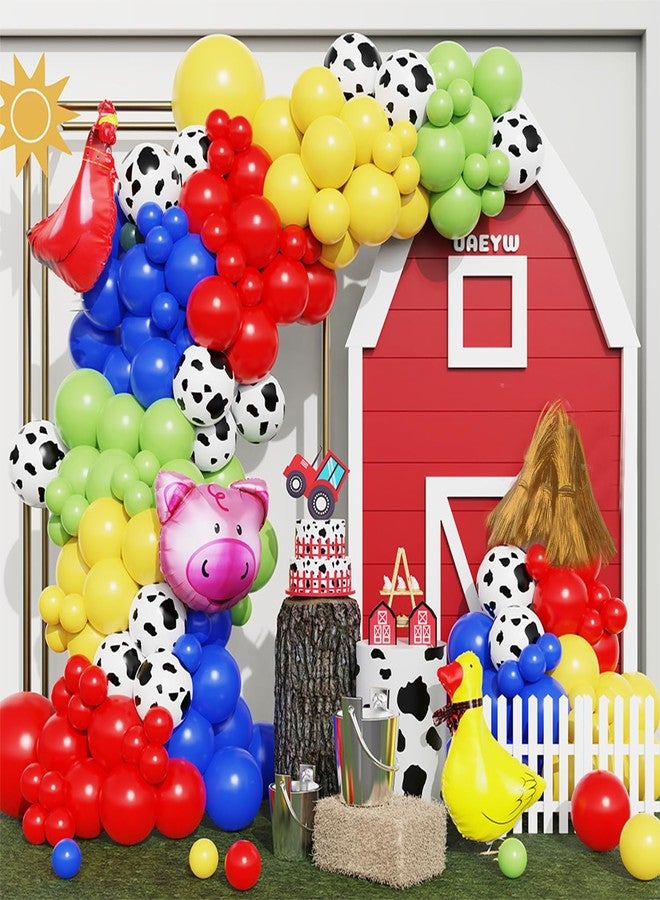 UAEYW Farm Animals Party Decorations 138Pcs Cow Print Balloon Arch Garland Kit Red Yellow Blue Green Animal Balloons for Farmhouse Barn Birthday Country Western Cowboy Baby Shower Party Supplies - Image 1