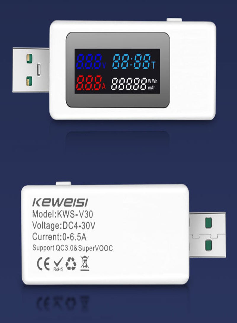 KWS-V30 USB Power Meter Tester 6in1 Current Voltage Timing Power Capacity Electric Quantity Tester with Power-off Memory Function - Image 3