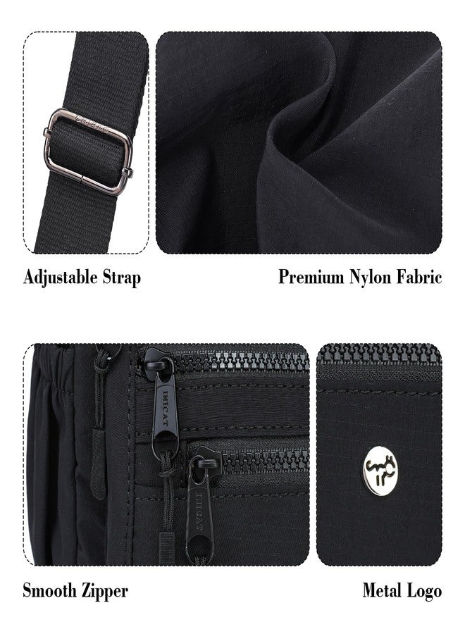 AOCINA Ladies Purses Crossbody Bags for Women Multi Pocket Purse Nylon Lightweight Handbags Shoulder Messenger Bag Pocketbook(Black) - Image 5