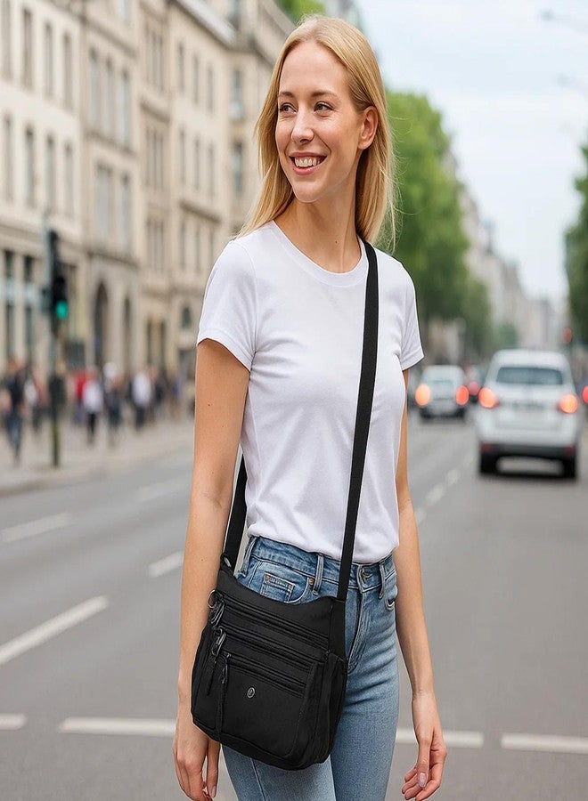 AOCINA Ladies Purses Crossbody Bags for Women Multi Pocket Purse Nylon Lightweight Handbags Shoulder Messenger Bag Pocketbook(Black) - Image 3