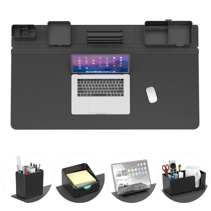 KDD Desk Pad and Magnetic Organizer Set 5 in 1 Large Mouse Mat with Phone Stand Cup Holder Pen Holder Storage Box Card Case Multifunction DIY Desktop Storage Accessories for Office and Home - Image 2