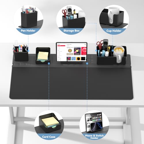 KDD Desk Pad and Magnetic Organizer Set 5 in 1 Large Mouse Mat with Phone Stand Cup Holder Pen Holder Storage Box Card Case Multifunction DIY Desktop Storage Accessories for Office and Home - Image 3
