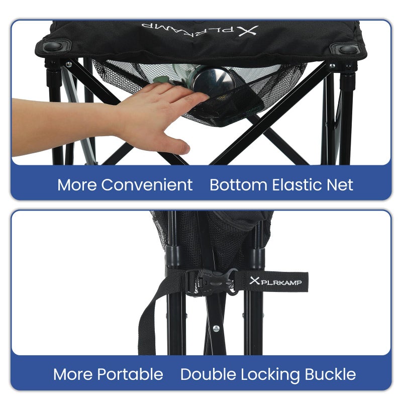 XplrKamp Padded Camping Stool, 18 Inch Oversized Folding Camping Foot Rest, 500lb Outdoor Camp Chair Footstool, Portable Camping Ottoman w/Storage Net, Carry Bag, for Camping Gardening (1, Black) - Image 4
