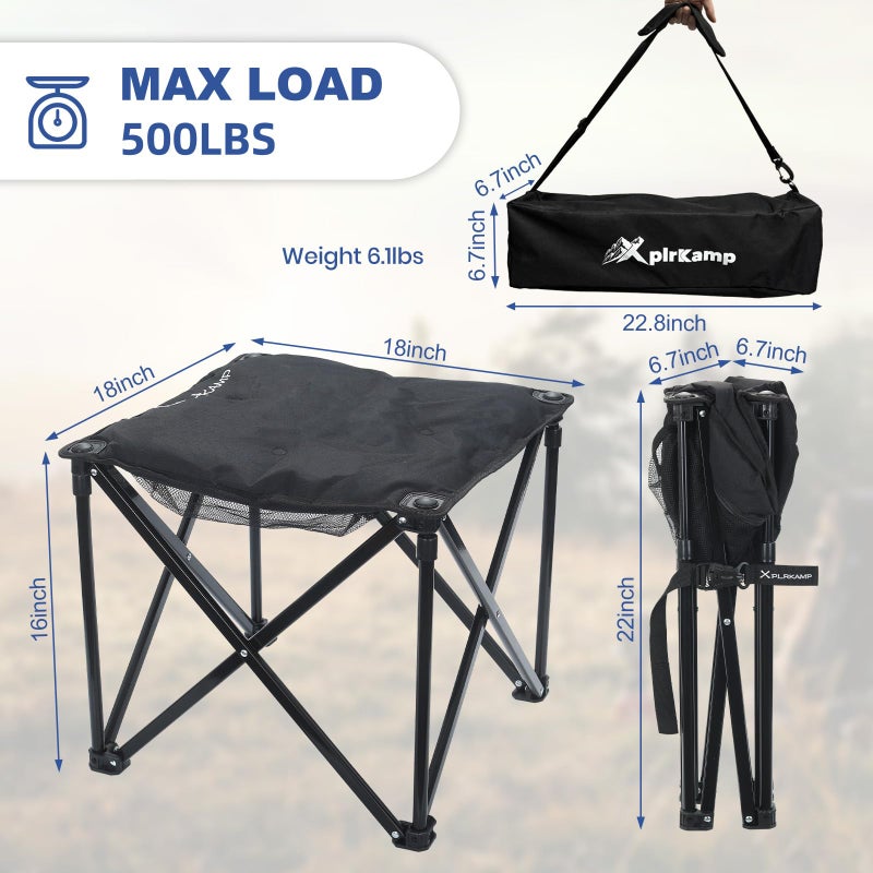 XplrKamp Padded Camping Stool, 18 Inch Oversized Folding Camping Foot Rest, 500lb Outdoor Camp Chair Footstool, Portable Camping Ottoman w/Storage Net, Carry Bag, for Camping Gardening (1, Black) - Image 2
