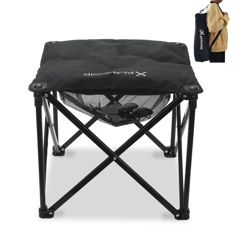 XplrKamp Padded Camping Stool, 18 Inch Oversized Folding Camping Foot Rest, 500lb Outdoor Camp Chair Footstool, Portable Camping Ottoman w/Storage Net, Carry Bag, for Camping Gardening (1, Black) - Image 1