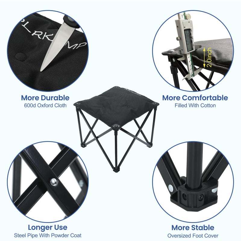 XplrKamp Padded Camping Stool, 18 Inch Oversized Folding Camping Foot Rest, 500lb Outdoor Camp Chair Footstool, Portable Camping Ottoman w/Storage Net, Carry Bag, for Camping Gardening (1, Black) - Image 5