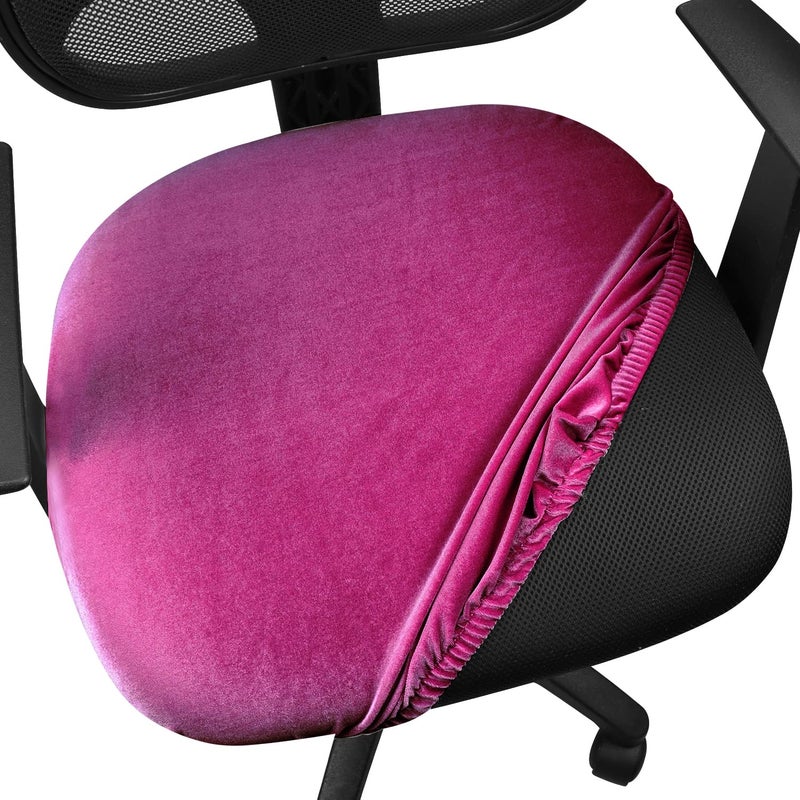 Yikko Yikko Velvet Chair Seat Cusion Covers for 14.96-18.89 Inch Office Computer Chair Covers  with Straps Washable Slipcovers Protector  Home  Dining Room Bar Wedding Party Decor (Hot Pink  1)  - Image 2