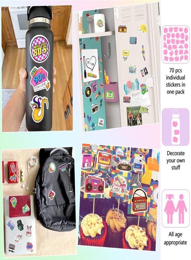 DETICKERS 80s 90s Stickers for Water Bottles 90s Party Decorations 70 PCS Waterproof Vinyl Gifts for Adult Stickers - Image 3