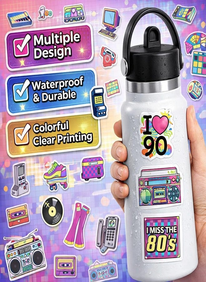 DETICKERS 80s 90s Stickers for Water Bottles 90s Party Decorations 70 PCS Waterproof Vinyl Gifts for Adult Stickers - Image 2