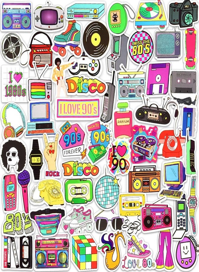 DETICKERS 80s 90s Stickers for Water Bottles 90s Party Decorations 70 PCS Waterproof Vinyl Gifts for Adult Stickers - Image 1