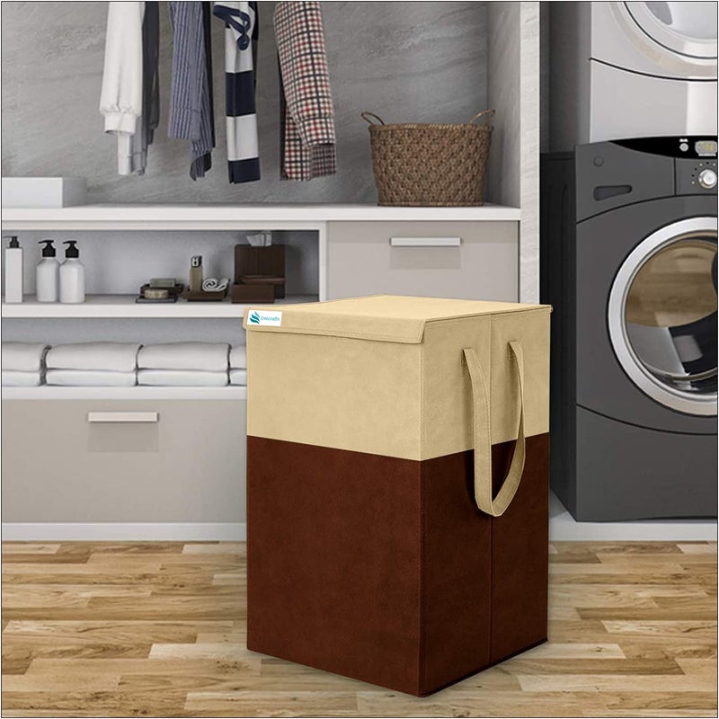 Unicrafts 68 L Laundry Basket for Clothes With Lid and Handles Durable and Collapsible Laundry Clothes Toys storage Bag Foldable Laundry Bin for Dirty Clothes Pack of 1 Pc BeigeBrown - Image 3