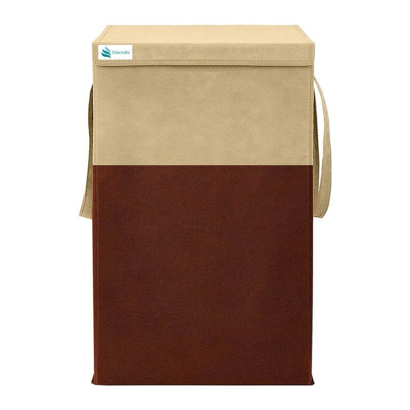 Unicrafts 68 L Laundry Basket for Clothes With Lid and Handles Durable and Collapsible Laundry Clothes Toys storage Bag Foldable Laundry Bin for Dirty Clothes Pack of 1 Pc BeigeBrown - Image 1