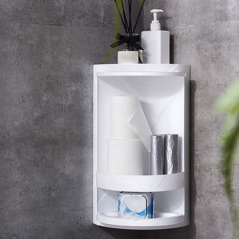 Delavala Bathroom Storage Corner Vanity Cabinet Space Saver Rotating Organizer 2Tier Storage Cabinet Countertop Storage or Wall Shelf White Corner Shelf Hidden Storage Rack - Image 4