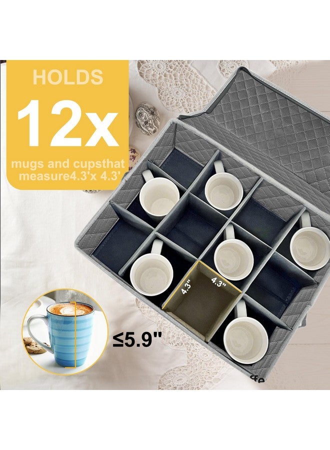 Homyfort China Storage Containers Chest for Cups, Tea Mugs Sets Storage Box with Lid and Handles, Holds 12 Coffee Mugs and Tea Cups, Hard Shell and Stackable (Grey) - Image 3