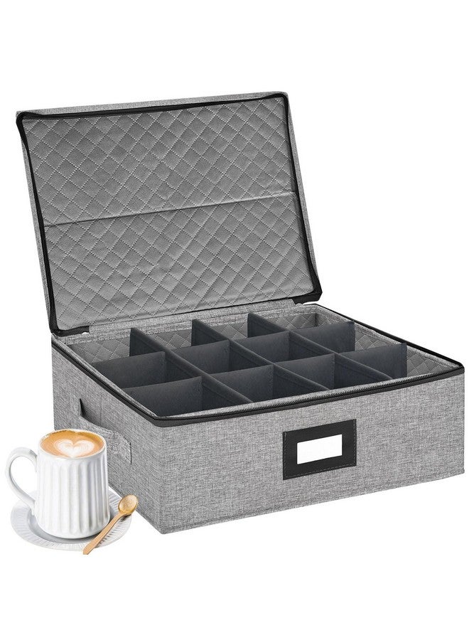 Homyfort China Storage Containers Chest for Cups, Tea Mugs Sets Storage Box with Lid and Handles, Holds 12 Coffee Mugs and Tea Cups, Hard Shell and Stackable (Grey) - Image 1