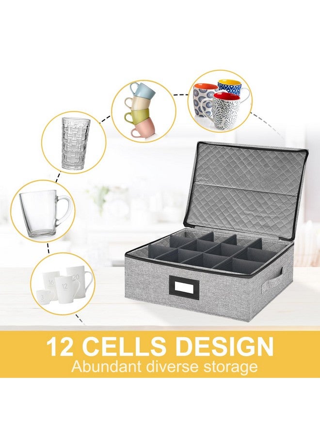 Homyfort China Storage Containers Chest for Cups, Tea Mugs Sets Storage Box with Lid and Handles, Holds 12 Coffee Mugs and Tea Cups, Hard Shell and Stackable (Grey) - Image 5