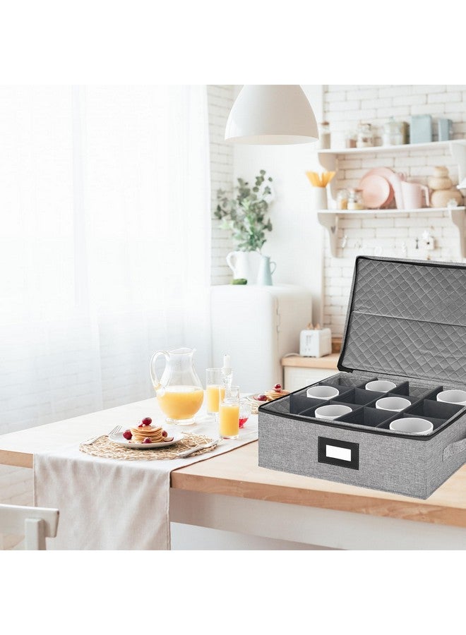 Homyfort China Storage Containers Chest for Cups, Tea Mugs Sets Storage Box with Lid and Handles, Holds 12 Coffee Mugs and Tea Cups, Hard Shell and Stackable (Grey) - Image 2