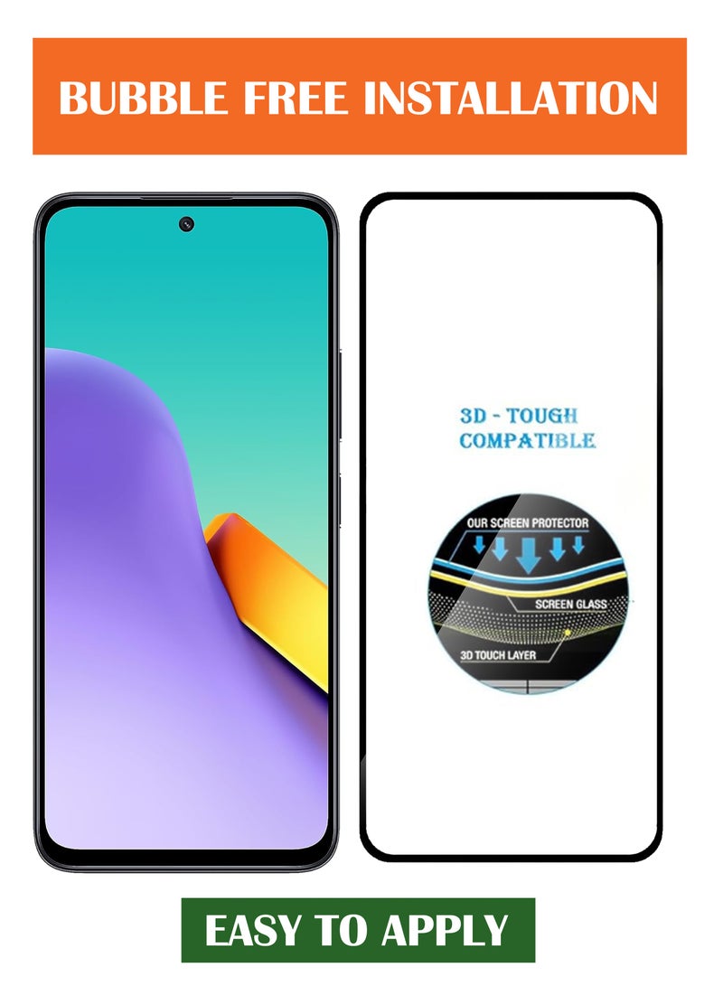 For Redmi 12 5G - Full Glue Tempered Glass Screen Protector - Advanced Border-Less Full Edge to Edge ,Shatterproof , High Responsiveness , Higher Transparency , Quick to Install ,Anti-scratch and Bubble-free Screen Protector - Black - Image 4