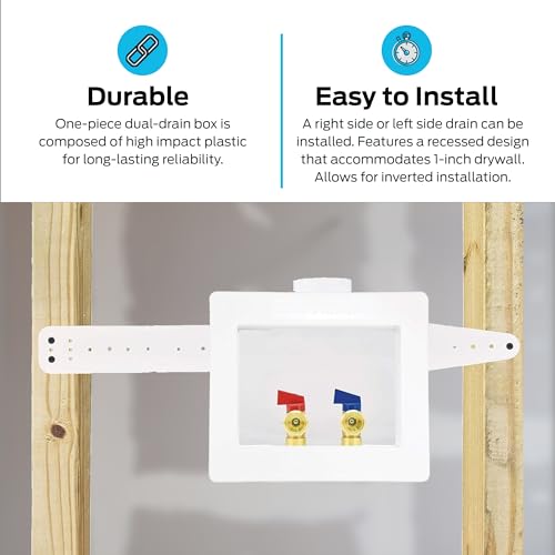 Eastman 1/2 Inch CPVC Connection x 3/4 Inch MHT Washing Machine Outlet Box, Push to Connect Brass Plumbing Fittings, Double Drain, 60244 - Image 3
