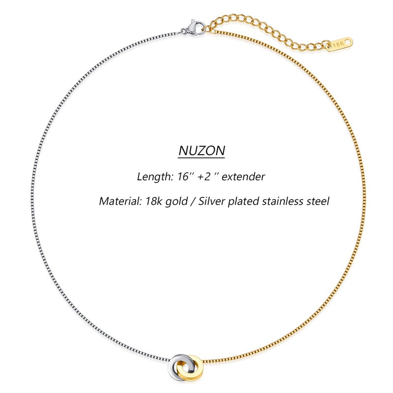 NUZON 2-Tone Interlocking Double Circle Necklaces for Women Infinity Mixed Gold & Silver Ring Pendant Stainless Steel Jewelry Best Friends 16â€™â€™ - Image 4