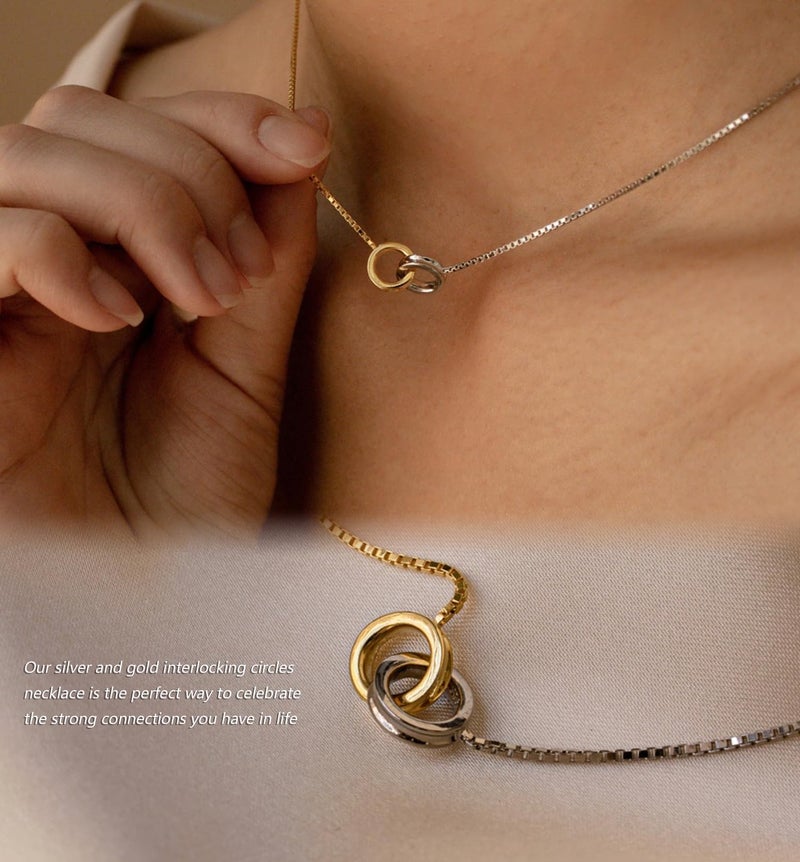 NUZON 2-Tone Interlocking Double Circle Necklaces for Women Infinity Mixed Gold & Silver Ring Pendant Stainless Steel Jewelry Best Friends 16â€™â€™ - Image 5