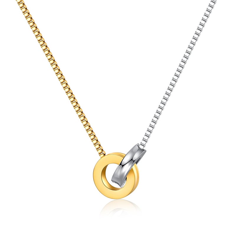 NUZON 2-Tone Interlocking Double Circle Necklaces for Women Infinity Mixed Gold & Silver Ring Pendant Stainless Steel Jewelry Best Friends 16â€™â€™ - Image 1