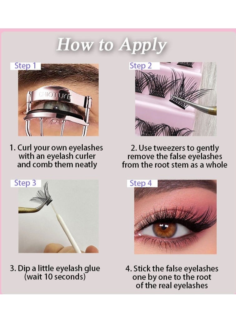 300PCS Curly Fluffy Individual Eyelashes，Soft Curly  False  Lashes， Natural Looking DIY Eyelash Extensions Fluffy False Eyelash Individual Eyelash Clusters Reusable Eyelash Extensions 8- 16mm, 3 Curls D60 D80 D100  for Make up