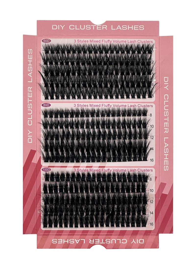 300PCS Curly Fluffy Individual Eyelashes，Soft Curly  False  Lashes， Natural Looking DIY Eyelash Extensions Fluffy False Eyelash Individual Eyelash Clusters Reusable Eyelash Extensions 8- 16mm, 3 Curls D60 D80 D100  for Make up