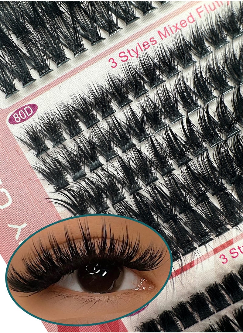 300PCS Curly Fluffy Individual Eyelashes，Soft Curly  False  Lashes， Natural Looking DIY Eyelash Extensions Fluffy False Eyelash Individual Eyelash Clusters Reusable Eyelash Extensions 8- 16mm, 3 Curls D60 D80 D100  for Make up