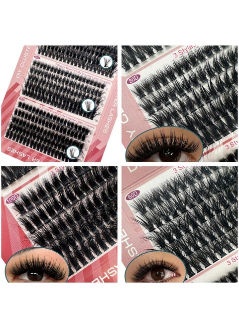 300PCS Curly Fluffy Individual Eyelashes，Soft Curly  False  Lashes， Natural Looking DIY Eyelash Extensions Fluffy False Eyelash Individual Eyelash Clusters Reusable Eyelash Extensions 8- 16mm, 3 Curls D60 D80 D100  for Make up