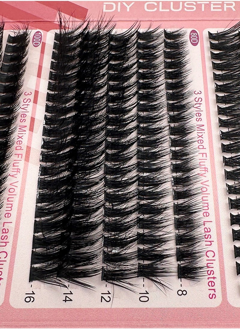 300PCS Curly Fluffy Individual Eyelashes，Soft Curly  False  Lashes， Natural Looking DIY Eyelash Extensions Fluffy False Eyelash Individual Eyelash Clusters Reusable Eyelash Extensions 8- 16mm, 3 Curls D60 D80 D100  for Make up