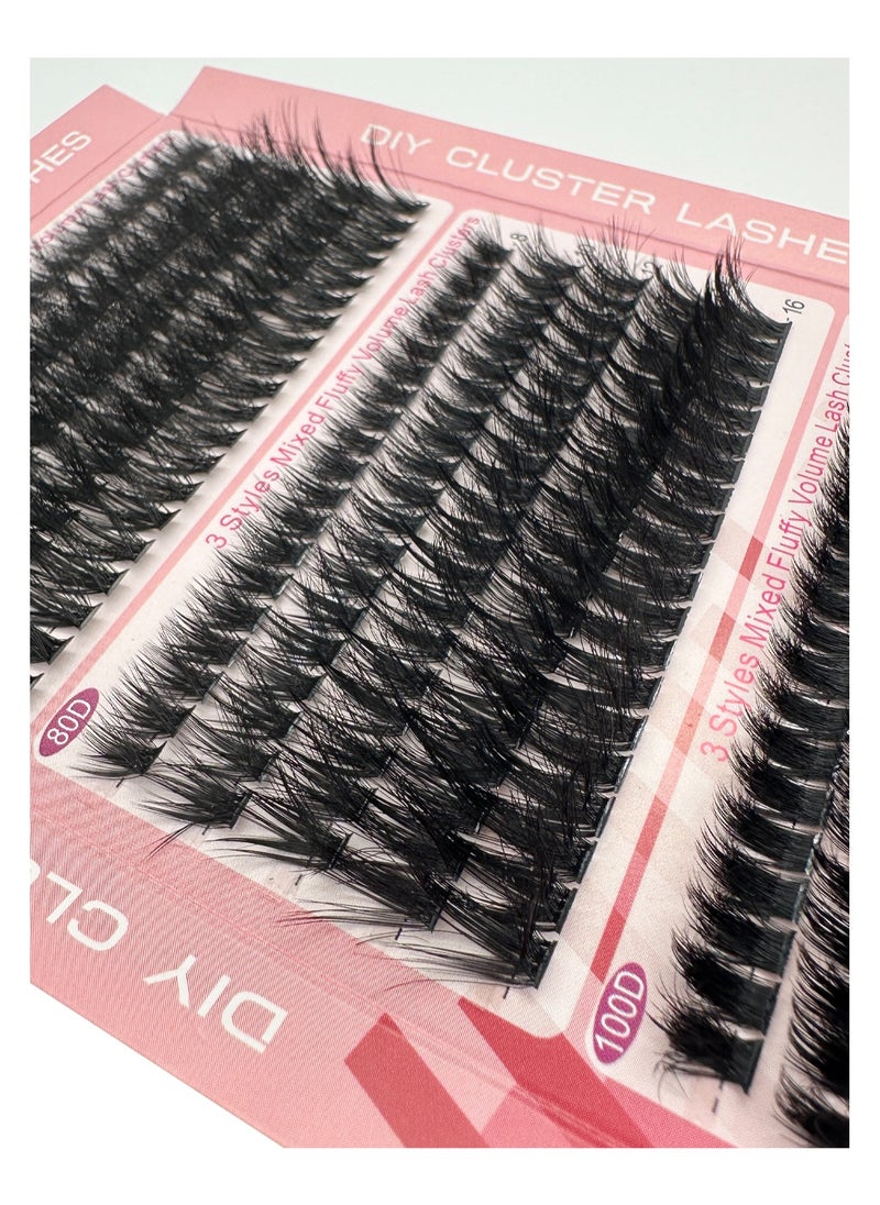 300PCS Curly Fluffy Individual Eyelashes，Soft Curly  False  Lashes， Natural Looking DIY Eyelash Extensions Fluffy False Eyelash Individual Eyelash Clusters Reusable Eyelash Extensions 8- 16mm, 3 Curls D60 D80 D100  for Make up