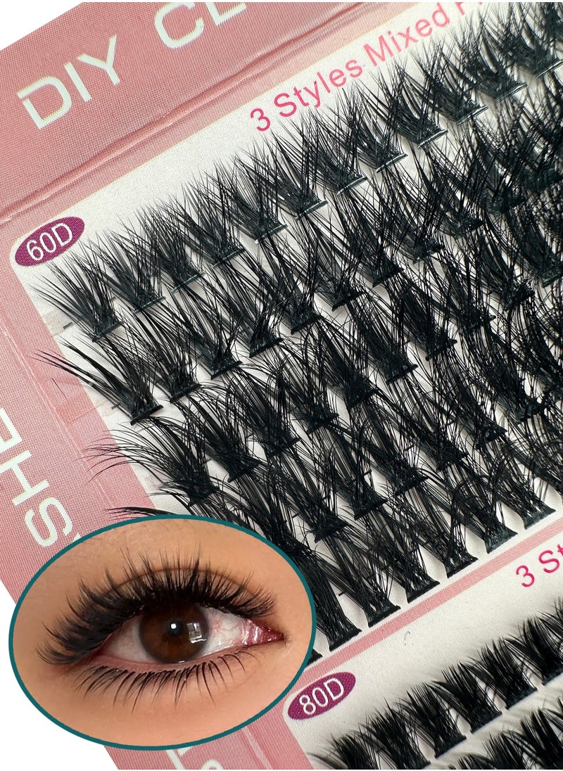 300PCS Curly Fluffy Individual Eyelashes，Soft Curly  False  Lashes， Natural Looking DIY Eyelash Extensions Fluffy False Eyelash Individual Eyelash Clusters Reusable Eyelash Extensions 8- 16mm, 3 Curls D60 D80 D100  for Make up