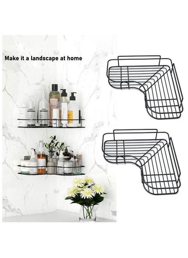 HOMESTAR 2PCS Corner Shower Shelves Self Adhesive No Drilling Wall Mounted Storage Shelf Organizer for Bathroom, Kitchen and Toilet Iron art Black  - Image 2
