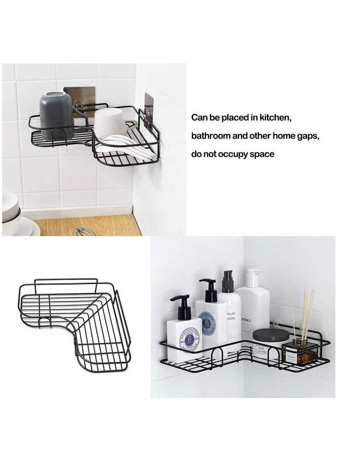 HOMESTAR 2PCS Corner Shower Shelves Self Adhesive No Drilling Wall Mounted Storage Shelf Organizer for Bathroom, Kitchen and Toilet Iron art Black  - Image 5
