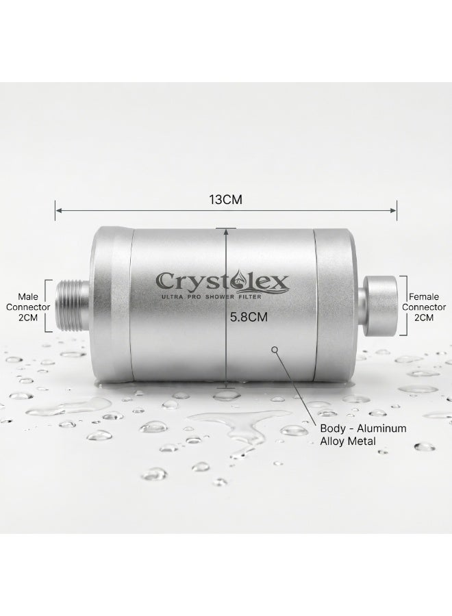 Crystolex Ultra Pro Shower Filter for Hard Water, High Pressure Aluminum Alloy Shower Head, Removes Chlorine & Heavy Metals, Multi Layer Filtration for Hair & Skin Care (Free White Shower Head) - Image 2