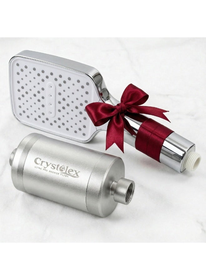 Crystolex Ultra Pro Shower Filter for Hard Water, High Pressure Aluminum Alloy Shower Head, Removes Chlorine & Heavy Metals, Multi Layer Filtration for Hair & Skin Care (Free White Shower Head) - Image 1