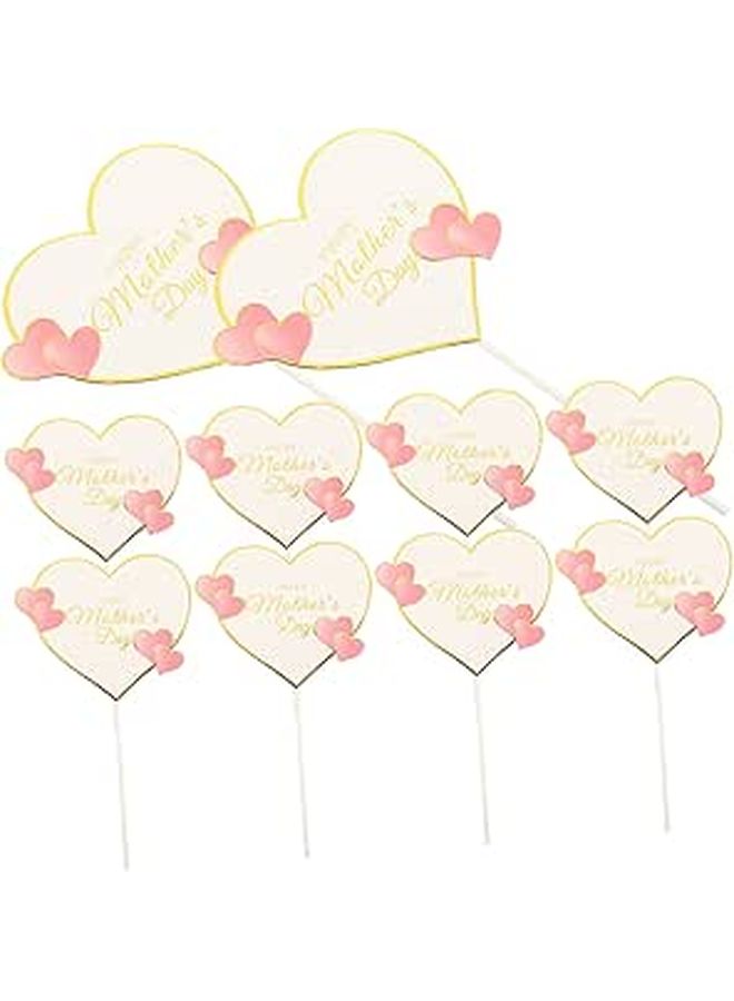Pink Heart Cake Picks 10pcs Birthday Cupcake Toppers DIY Dessert Decoration For Party Celebration - Image 1