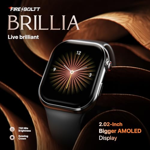 Fire-Boltt Brillia Smart Watch 2.02” Super AMOLED Display, Bluetooth Calling, SpO2, Heart Rate Monitor, 120+ Sports Modes, Fitness Tracker, Voice Assistant, Smart Watch for Man & Women - Image 2