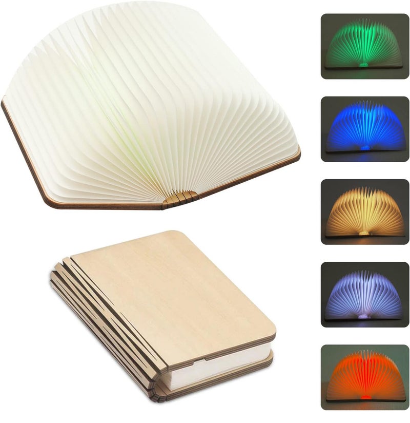 Maharsh Wooden Book Light,Novelty Folding Book Lamp, Folding Night Light,USB Rechargeable Wooden Table Lamp,Magnetic Design- Creative Gift Home Office Decor for Family Girlfriend - Image 1