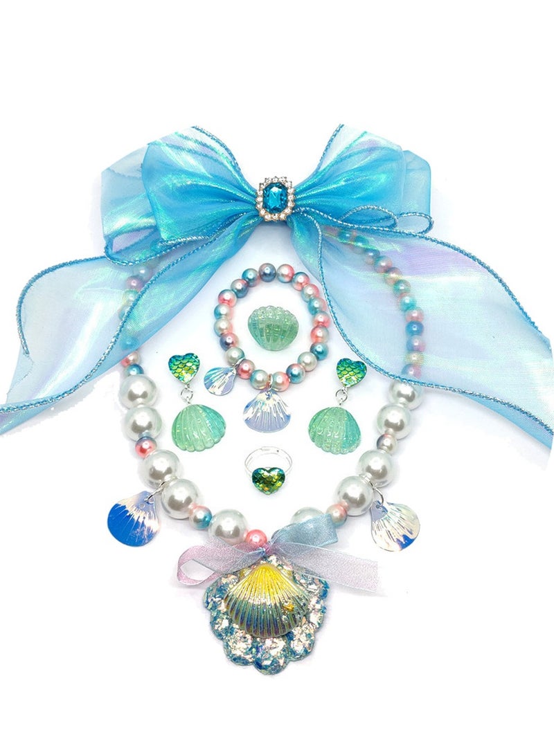 Princess Dress up Accessories, Set of 5 Accessories for Kids Girls,  head ornament， Necklaces， Bracelet ，Rings， Earrings， Presents for Girls, Queen Cosplay Dress Up with Accessories