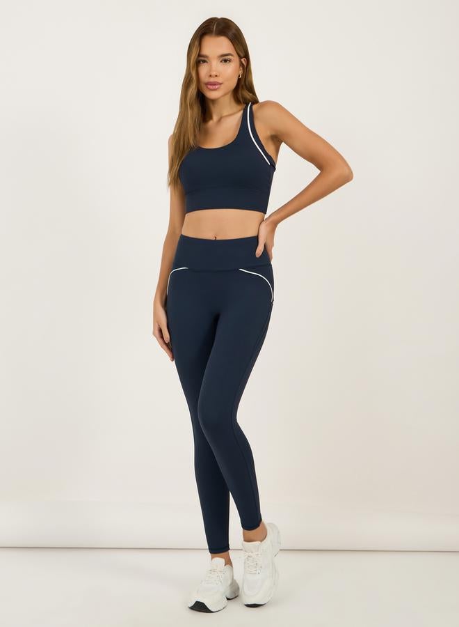 Styli Contrast Piping Multi Back Straps Sports Bra & Leggings Set - Image 1
